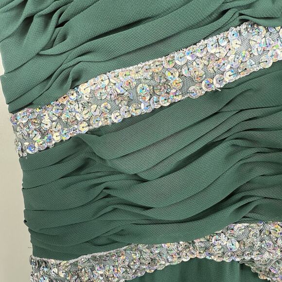 New Prom Formal Nox Anabel Green Sequin Rouched Maxi Dress Gown Juniors XS HOCO - Picture 10 of 16